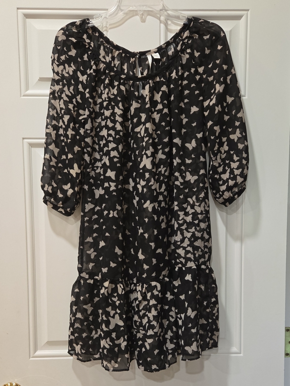 LC Lauren Conrad Sheer Black Dress with Cream Butterfly Print
